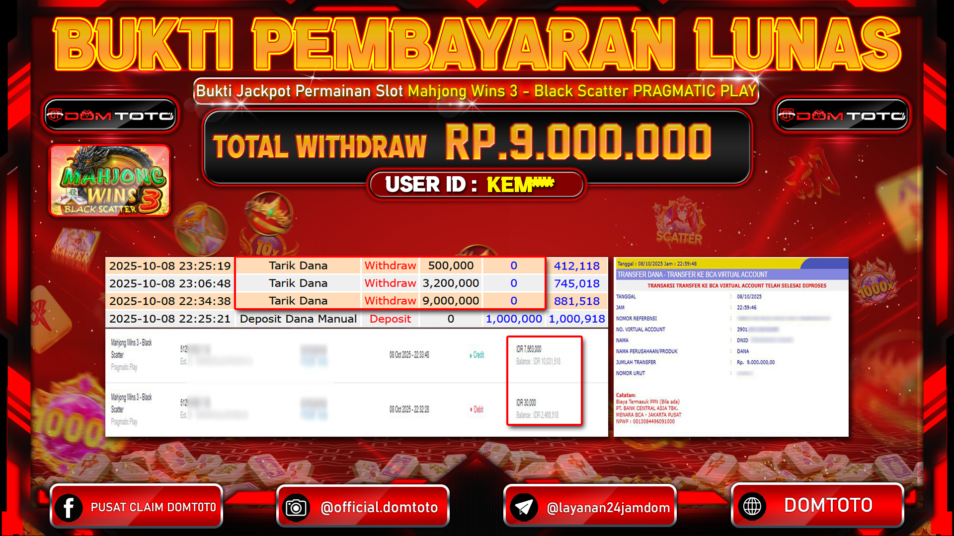 JACKPOT Mahjong Wins 3 - Black Scatter Pragmatic Play 08 OKTOBER 2025